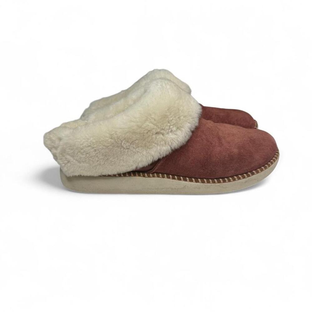 OluKai Ku‘i Shearling Slippers Burgundy Suede Fur Lined‎ Sz 8 Sheep fur